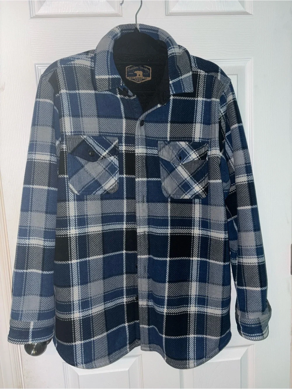 Men's Blue Plaid Fleece Shirt Jacket